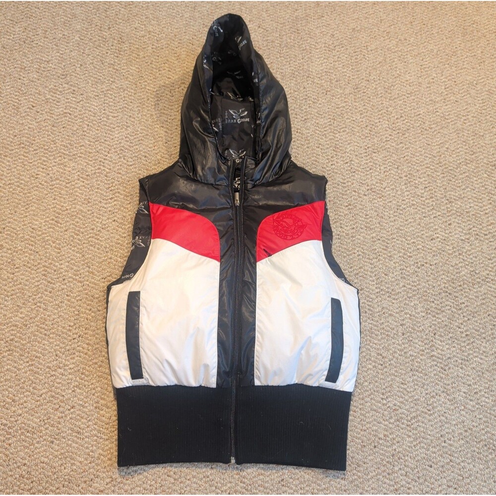 Triple Fat Goose Puffer Vest Youth XL Black Red White Down Hooded Outdoor